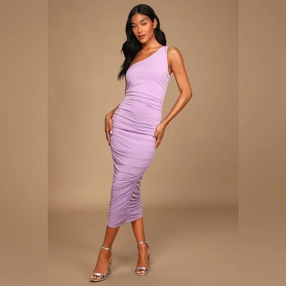 Lulus | Dresses | Total Appeal Lavender Ruched Oneshoulder Bodycon Midi  Dress Lulus | Poshmark